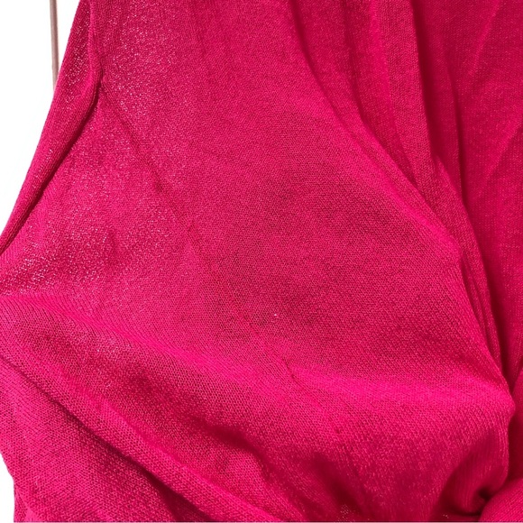 T Tahari hot pink knit Crewneck cap short sleeve knot on bottom S - Picture 3 of 9